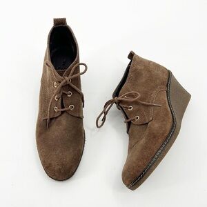 The Flexx Brown Suede Leather Wedge Heel Lace Up Ankle Boots Booties Size 6 / 37